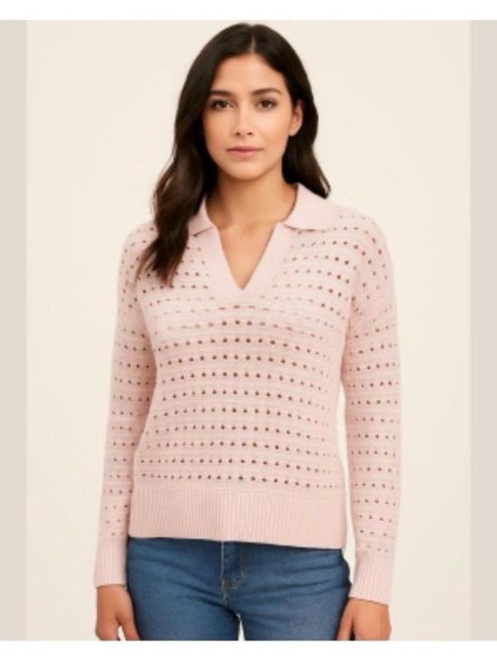 Joie Sweaters - Joie Pink Open-Knit Collared Polo Pullover Sweater